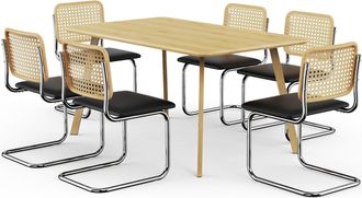 VonHaus Rectangular Dining Table Set with 6 Cantilever Style Chairs