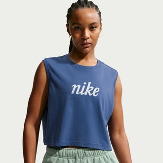 Nike Womens Nike Sportswear Club Loose Cropped Tank Top in Blue | IH8033-461