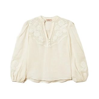 Twinset Blouses, female, Beige, Size: XS Blusa Bordados