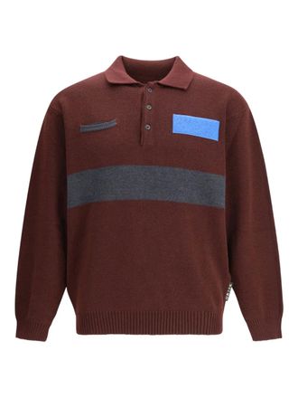 GR10K button-fastening striped-detail polo shirt - men - Wool/Polyacrylic - M - Red
