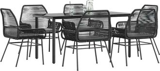 vidaXL Set De Comedor De Jard&iacute;n 7 Piezas Cojines Rat&aacute;n Sint&eacute;tico Negro Vidaxl