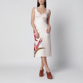 Farm Rio Abito midi in lino color sabbia con motivo Strelitzia