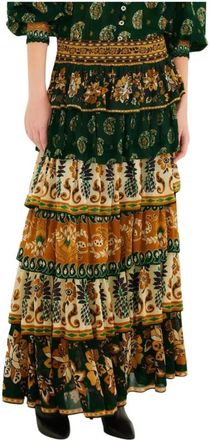 Farm Rio Mixed Scarves Ruffled Maxi Rok - Dames - Maxi Rokken - Groen - M - Rokken