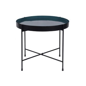 Miliboo Mesa De Centro Con Tablero Reversible Azul Petr&oacute;leo Y Negro Sateen