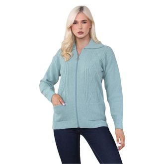 Janisramone Zip-up Cardigans for Women UK, Full Sleeves Solid Color Ladies Cardigan, Knitted Womens Zip up Cardigan, Ladies Cardigans with Pockets for Winters Dus