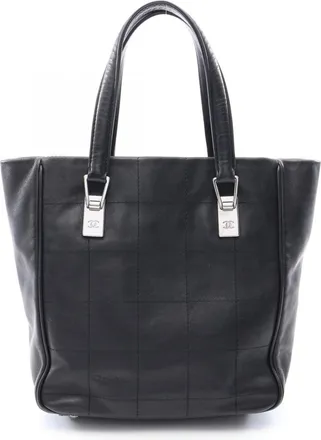 Chanel Black Leather Handbag Tote Bag (Pre-Owned)