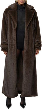 JLUXLABEL Uptown Belted Faux Fur Longline Coat in Brown at Nordstrom, Size Large/x-Large
