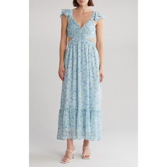 Blu Pepper Pleated Cutout Midi Dress in Blue Multi at Nordstrom Rack, Size Small