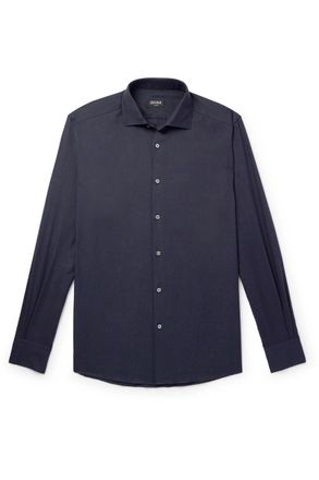 Ermenegildo Zegna Cutaway-Collar Cotton and Cashmere-Blend Twill Shirt