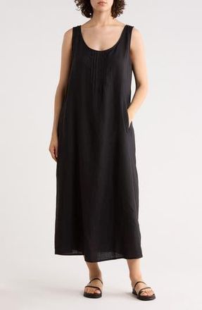 Eileen Fisher Pintuck Sleeveless Organic Linen Dress in Black at Nordstrom Rack, Size Xx-Small