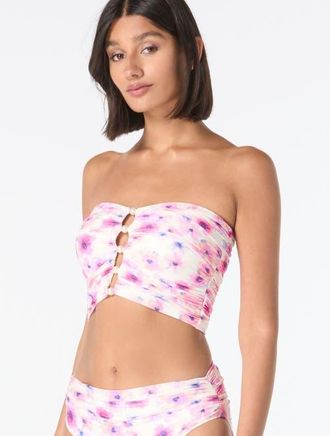 Carmen Marc Valvo Bandeau Shirred Bikini Swim Top in White at Nordstrom, Size X-Small