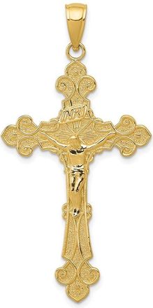 Diamond2Deal 14k Yellow Gold Polished Textured INRI Crucifix Fleur de Lis Pendant