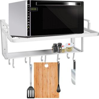 OEM Estante De Pared Para Microondas - 2 Niveles - Aluminio Plateado - Para Hornos Microondas - Soporte De Pared Con 10 Ganchos