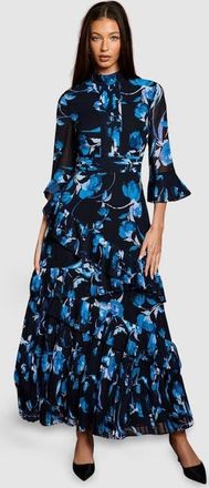 Coast Pleated Frill Chiffon Maxi Dress in Navy at Nordstrom, Size 10