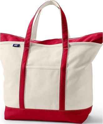 Lands End Zip Top Canvas Tote Bag in Natural/heritage Red at Nordstrom, Size X-Large