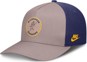 Nike Milwaukee Brewers Cooperstown Rise Nike Mens MLB A-Frame Adjustable Hat in Brown | NB1A0KJ9MIB-LCD
