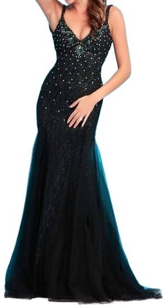 Mac Duggal Form-Fitting Beaded Evening Gown In Black