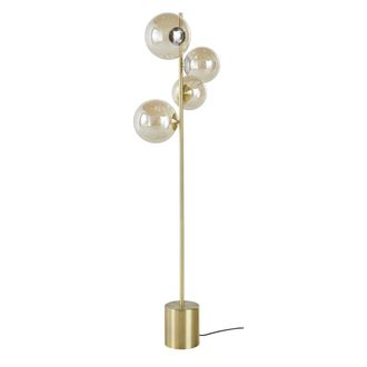 Maisons du monde L&aacute;mpara de pie de acero dorado con 4bolas de cristal &aacute;mbar Alt.150