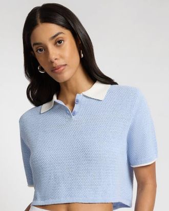 Onia Cropped Knit Polo in Sky/white at Nordstrom, Size X-Small