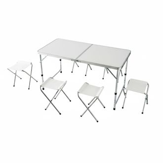 Relaxdays Relaxdays Mesa De Camping Plegable, 4 Taburetes, Altura Regulable, Con Asa De Transporte, Aluminio, Mdf, Blanca