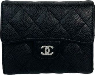 Chanel Black Grained Calfskin Wallet (Tri-Fold) (Pre-Owned)