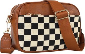 Generic Shoulder Bag for Women Checkered Clutch Purse PU Leather with Multi-Pockets Hobo Purse with Zipper Satchel Purse for Work Travel (Brown)