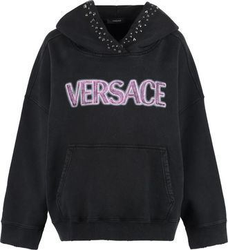 Versace Gestudde Katoenen Hoodie - Dames - Hoodies - Zwart - XS - Katoen - Hoodies & sweatvesten