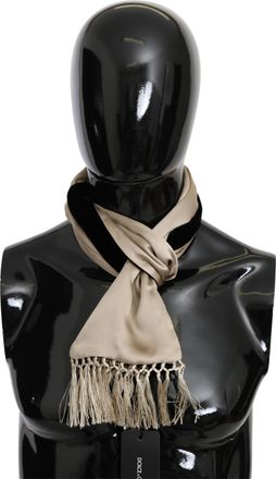 Dolce & Gabbana Beige Zijde Viscose Wikkel Zwart Achterkant Heren Sjaal