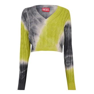 Diesel Dames-cropped-sweatshirt met V-hals en tie-dye-print (Geel)
