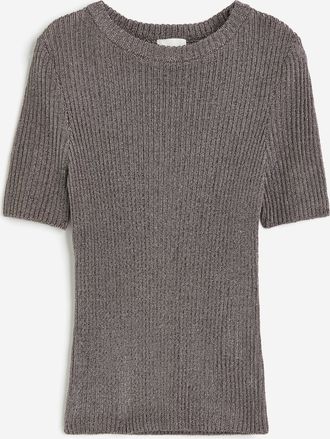 H&M Shirt aus Rippstrick in Metallic - Silber