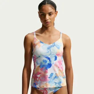 Nike Womens Swim V-Neck Tank Topini in Pink | NESSG265-663