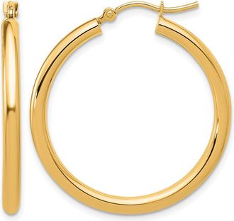 Diamond2Deal 14k Gold Polished 2.5mm Round Lightweight Tube Hoop Earrings