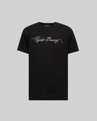 Psycho Bunny Mens Cyrus Wordmark Graphic Tee 001 BLACK / XXS