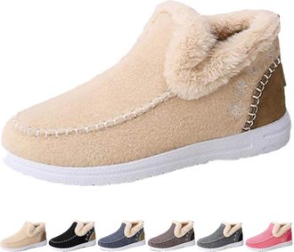 Generic Orthopedic Fleece Slip-On Boots for Women & Men, Plush Lined Flat Shoes Comfy Orthopedic Arch Support Warm Comfort Shoe (Apricot,WOMEN 11/MEN 9.5)