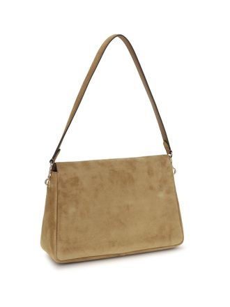 Tory Burch Womens Shoulder Bag Charlie Suede Toffee Calf Leather