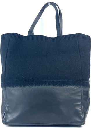 Chanel Black Knit Leather Shoulder Bag Tote Bag (Pre-Owned)