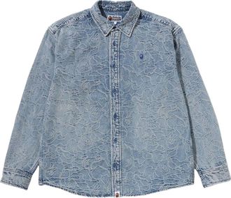 A Bathing Ape One Point Line Camo Jacquard Denim Ls Shirt Blue 0ZXSTM302311RBLX