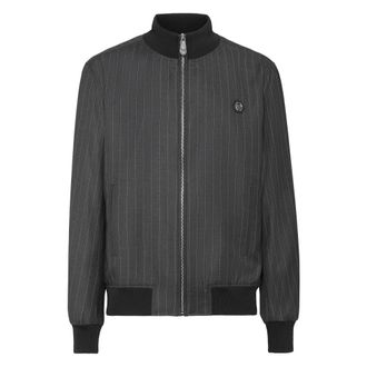 Philipp Plein Wool Pinstripe Bomber LS - Heren - Bomber jackets - Grijs - M - Wol - Jassen