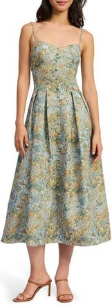 En Saison Kenna Floral Midi Dress in Blue Teal Lemon at Nordstrom, Size Medium