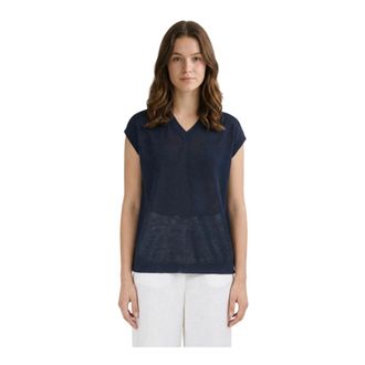 Max Mara Ghianda Short Sleeve Linen Shirt - female - Weekend Max Mara - V-neck Knitwear - Blue - XS - Knitwear