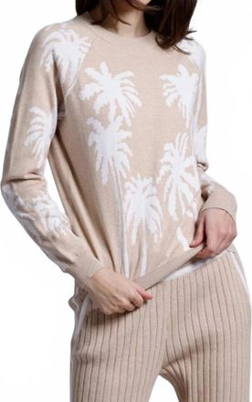 Minnie Rose Palm Tree Reversible Crew Sweater In Beige