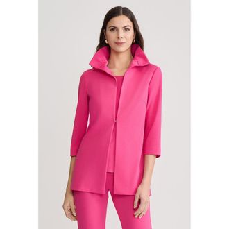 Ming Wang Heritage Ruffle Neck Deco Crepe Jacket in Carmine Rose at Nordstrom, Size Large