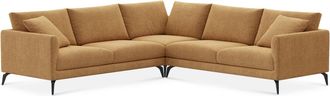 Castlery Lena L-Shaped Sectional Sofa Customized, Caramel Washed Chenille, Matte Black Legs, Machine Washable, Removable Covers for Sofas