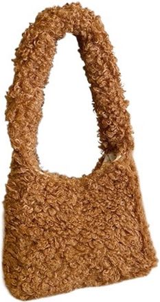 Generic Womens Plush Bags Womens Shoulder Bag Vintage Soft Plush Ladies Underarm Bags Female Fluffy Tote Handbags(Brown)