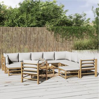vidaXL Set De Muebles De Jard&iacute;n 12 Piezas Bamb&uacute; Y Cojines Gris Claro Vidaxl