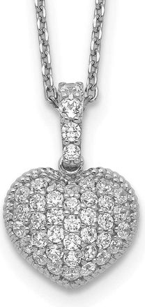 Diamond2Deal Sterling Silver 40 Stone Heart Cubic Zirconia Necklace 16 with 2 inch Ext