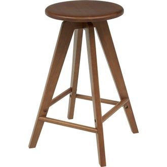 Jonathan Y Designs Ceren MidCentury Round Solid Wood Backless Bar Stool in Walnut (25.5 Counter Stool) at Nordstrom, Size Small