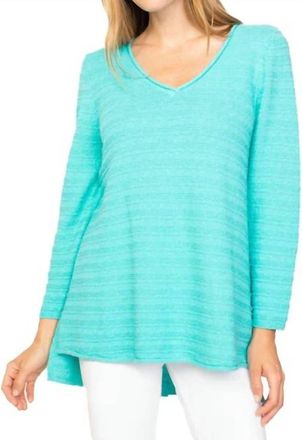 Habitat Textured Stripe V-Neck Tunic Top In Seaglass