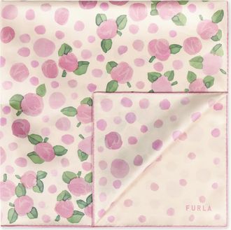 Furla Tortona Sciarpa Azalea Rosa Twill Di Seta Con Stampa Rose Pois Donna