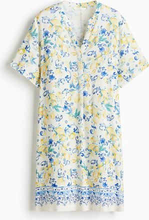 H&M Tunikakleid aus Viskose - Weiss/Zitronen